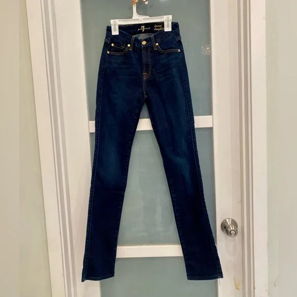 7 For All Mankind Dark Indigo Straight Leg Jeans - Picture 3 of 10